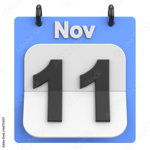11 November calendar. November sale. 3D illustration.