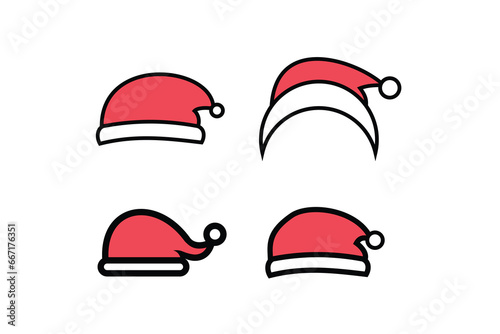 Santa hat flat icons set. Christmas vector illustrations.
