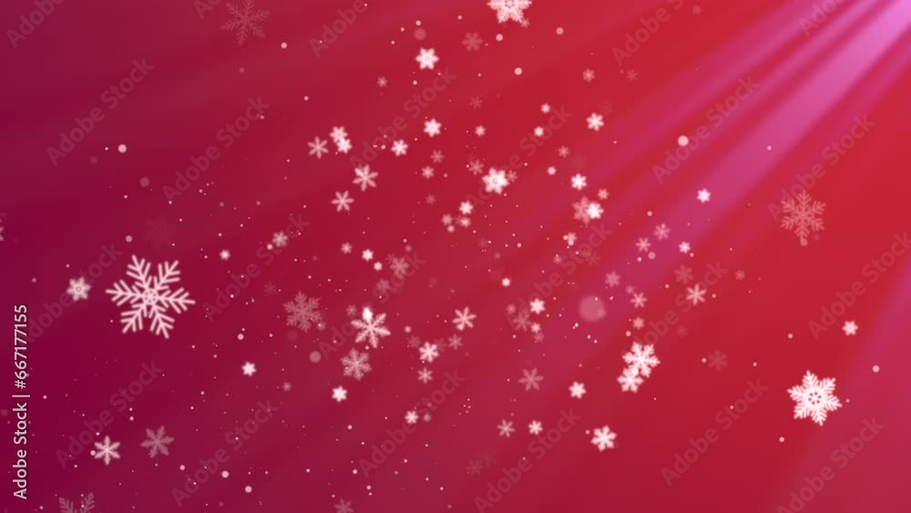 Vibrant red backdrop enhances the impact of white snowflakes gracefully descending, creating a mesmerizing wintry scene
