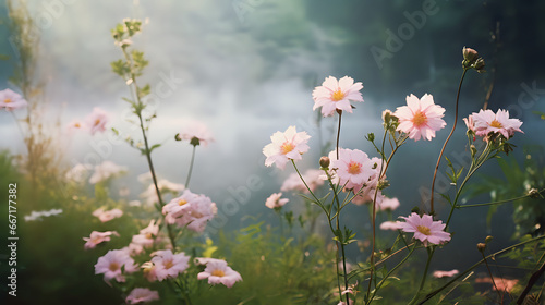 flowers in the lake fog. Generative AI