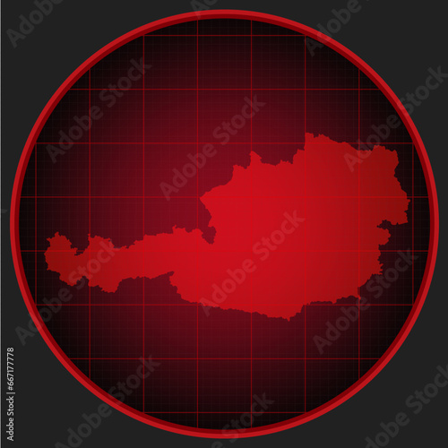 Vector map Austria on the radar screen