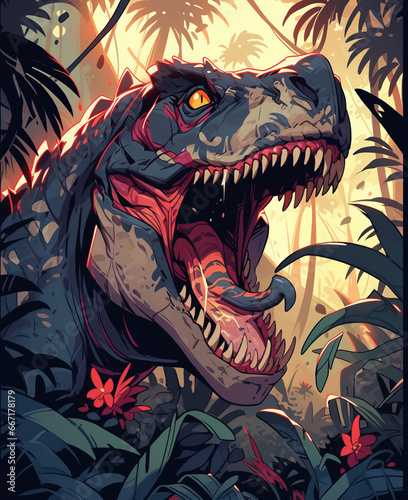 Illustration of a large dinosaur close-up in color.