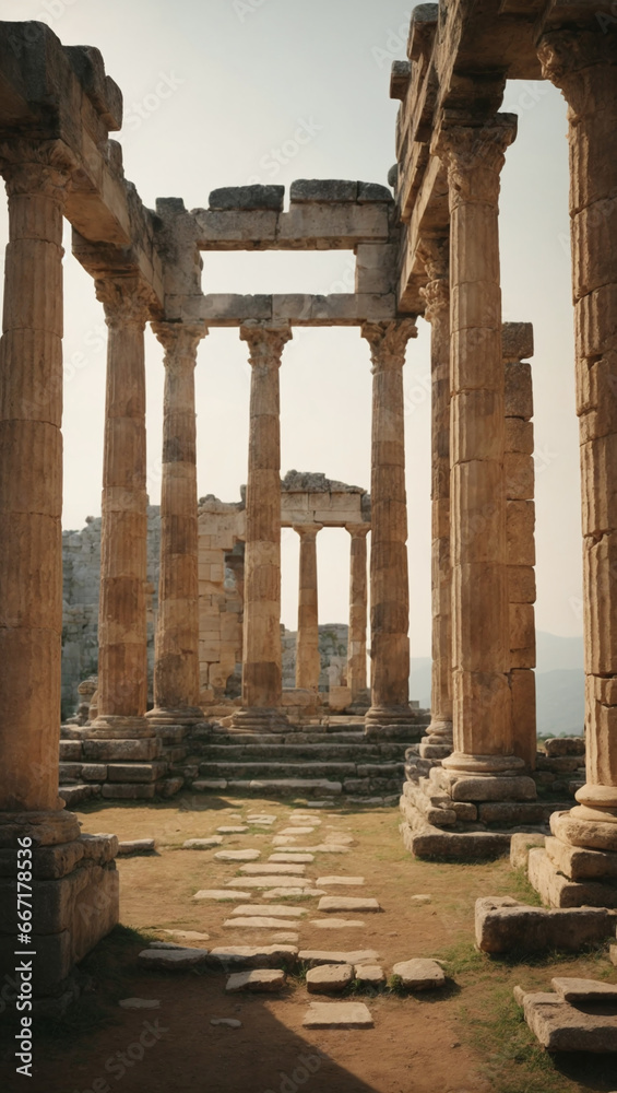 Atmospheric ruins of an ancient Greek temple with weathered columns and history.