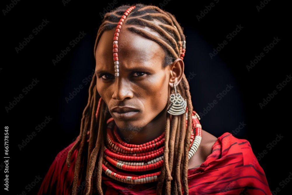 Maasai Warrior Tribesman with Braided Hair Maasai Warrior Tribesman with Braided Hair