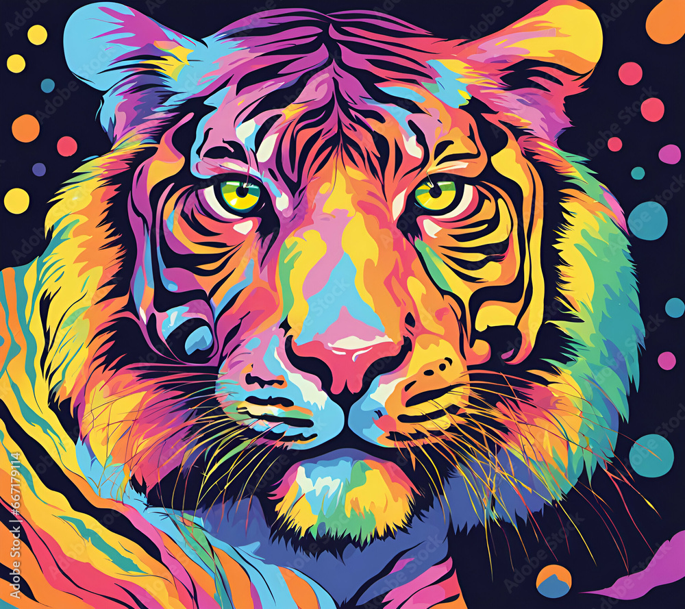 Tiger portrait, abstract painting in psychedelic style Tiger portrait, abstract painting in psychedelic style