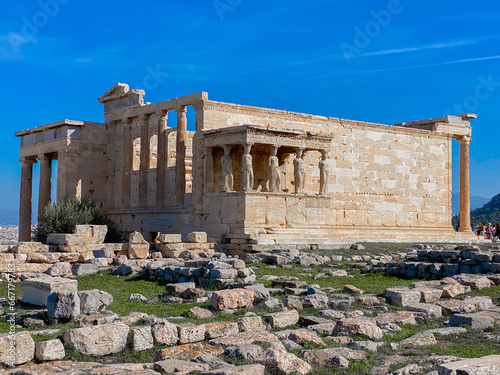 Wide angle view of the Erechtheion in Greece