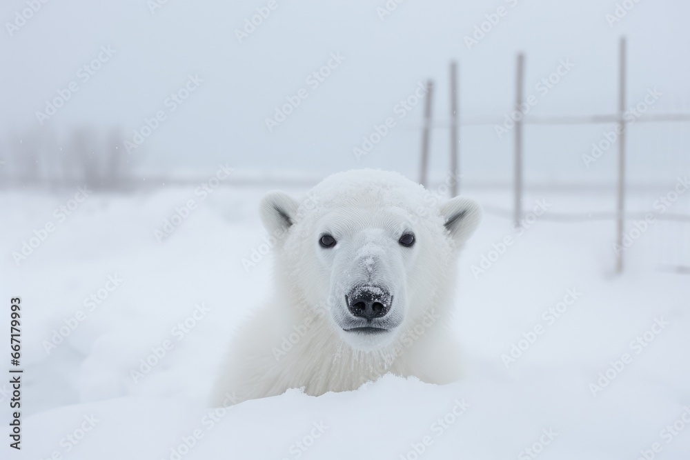 A majestic high-key portrait of a powerful bear against a bright white background. The bear's strong presence and commanding stance convey its strength and authority in the wil