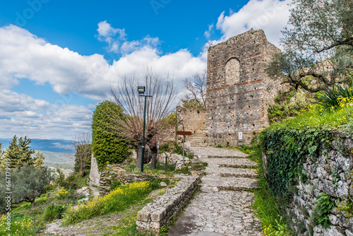 Mistras Castle a place with great history in Laconia on a beautiful day, Greece