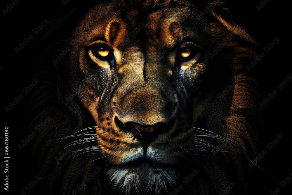 A stunning high-key portrait of a majestic lion against a bright white background. The lion's piercing eyes and noble expression captivate the viewer, showcasing the regal beauty of this magnificent c A stunning high-key portrait of a majestic lion against a bright white background. The lion's piercing eyes and noble expression captivate the viewer, showcasing the regal beauty of this magnificent c