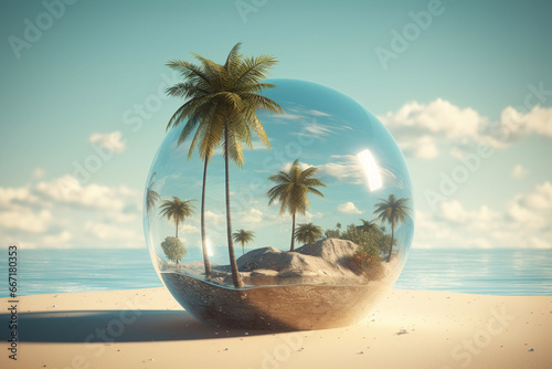 Obraz na płótnie Tropical island in a crystal ball. 3D rendering. w salonie