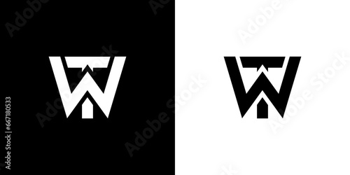 W +  T Minimal Logo Icon Design In Black and white color 