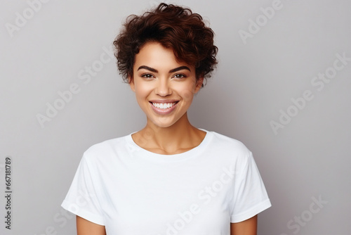 Photo portrait of a lovely cute cheerful woman isolated on white color background generative ai