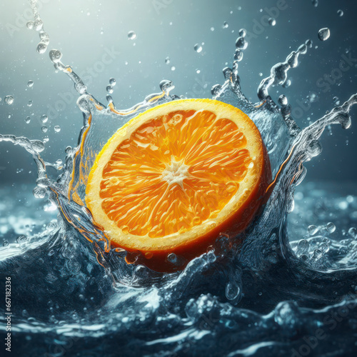 orange slice splashing in a water splash. ai generative