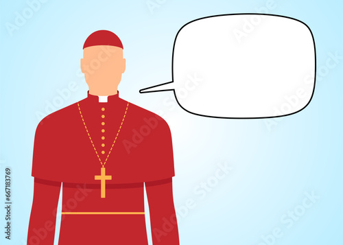 Catholic Cardinal with empty speech bubble on a blue background, vector illustration. photo