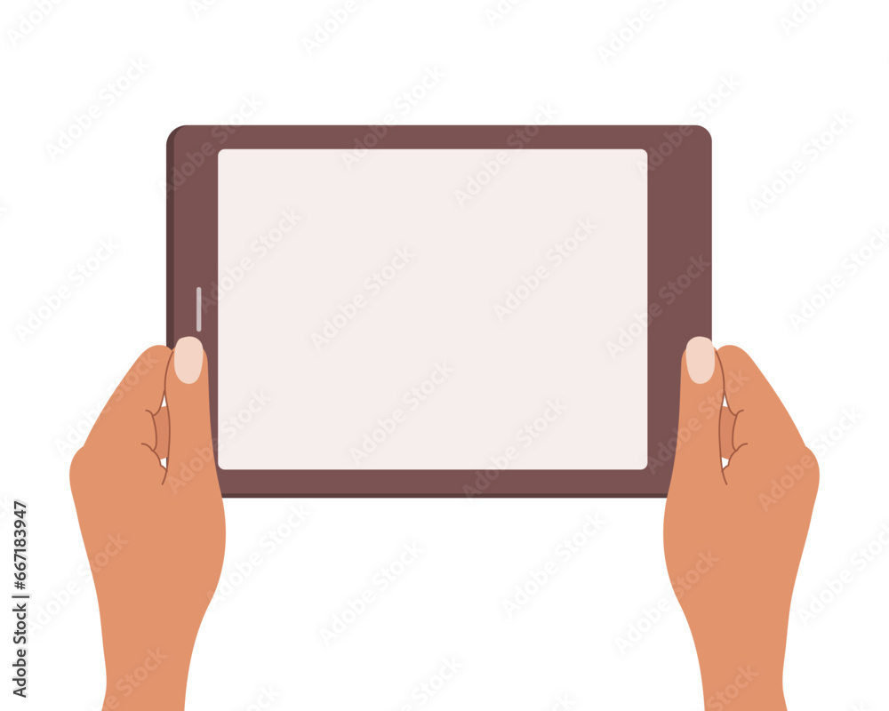 Hands holding a blank screen of a tablet computer. Tablet PC use, flat design. Vector Hands holding a blank screen of a tablet computer. Tablet PC use, flat design. Vector