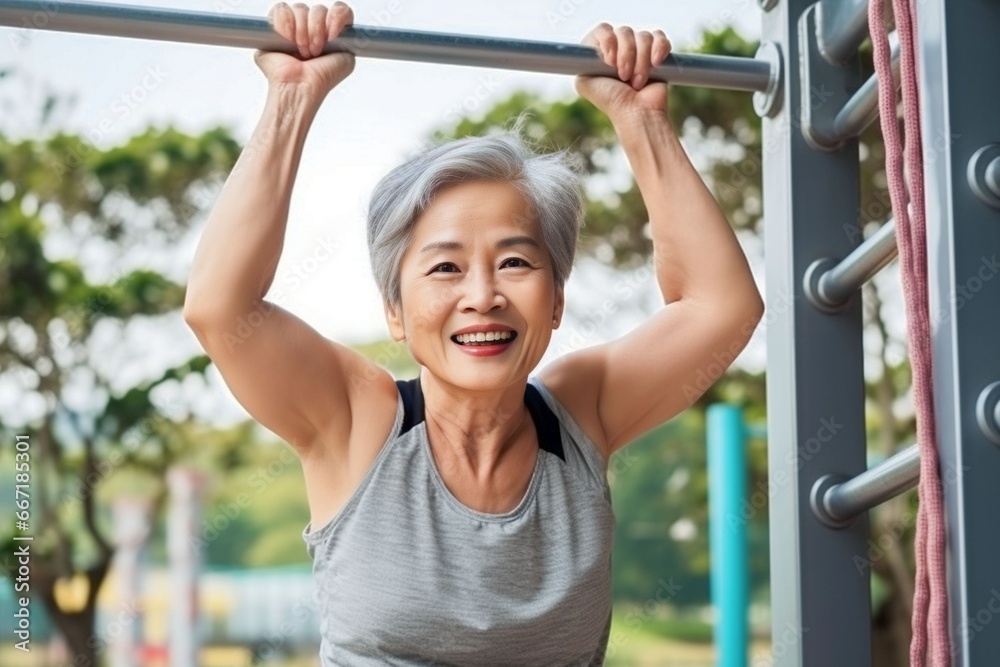 asian old woman exercising