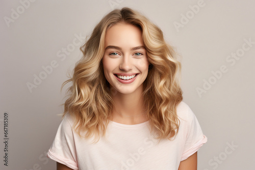 Generative AI picture portrait of beautiful young woman face closeup posing haircare concept