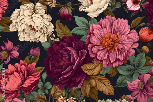 Seamless floral pattern with dahlias. Vector illustration.