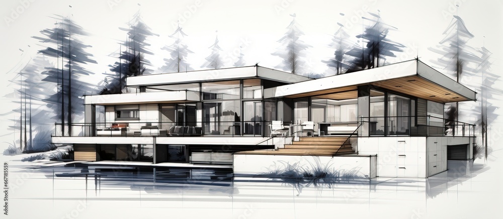 illustration of architectural house project sketch