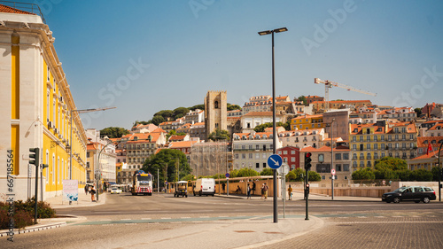 Lisbon, Portugal - May 25, 2023: street view of Lisbon downtown on a sunny day photo