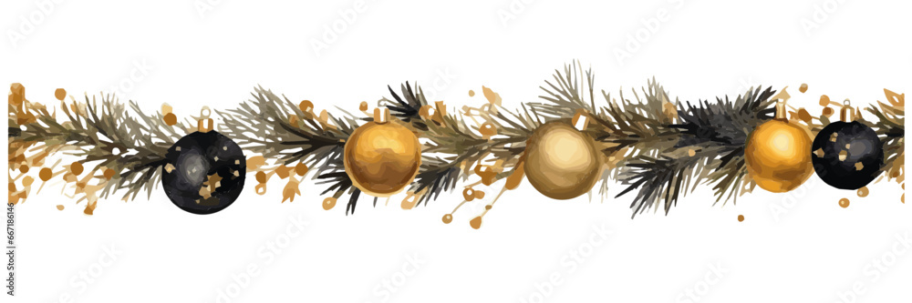 black and gold christmas garland - obrazy, fototapety, plakaty 