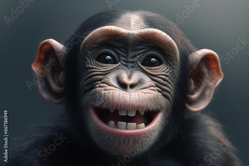 Chimpanzee monkey on dark background, close-up portrait © Ahsan ullah