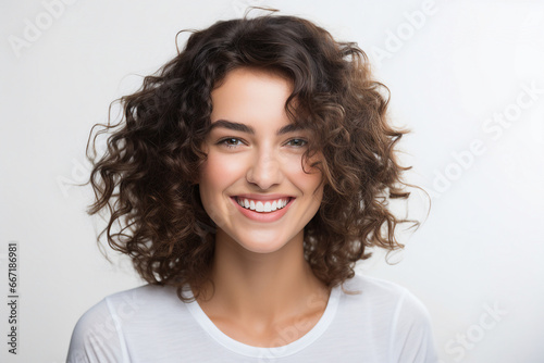 Generative AI portrait illustration of beautiful young girl have stunning hairstyle after salon