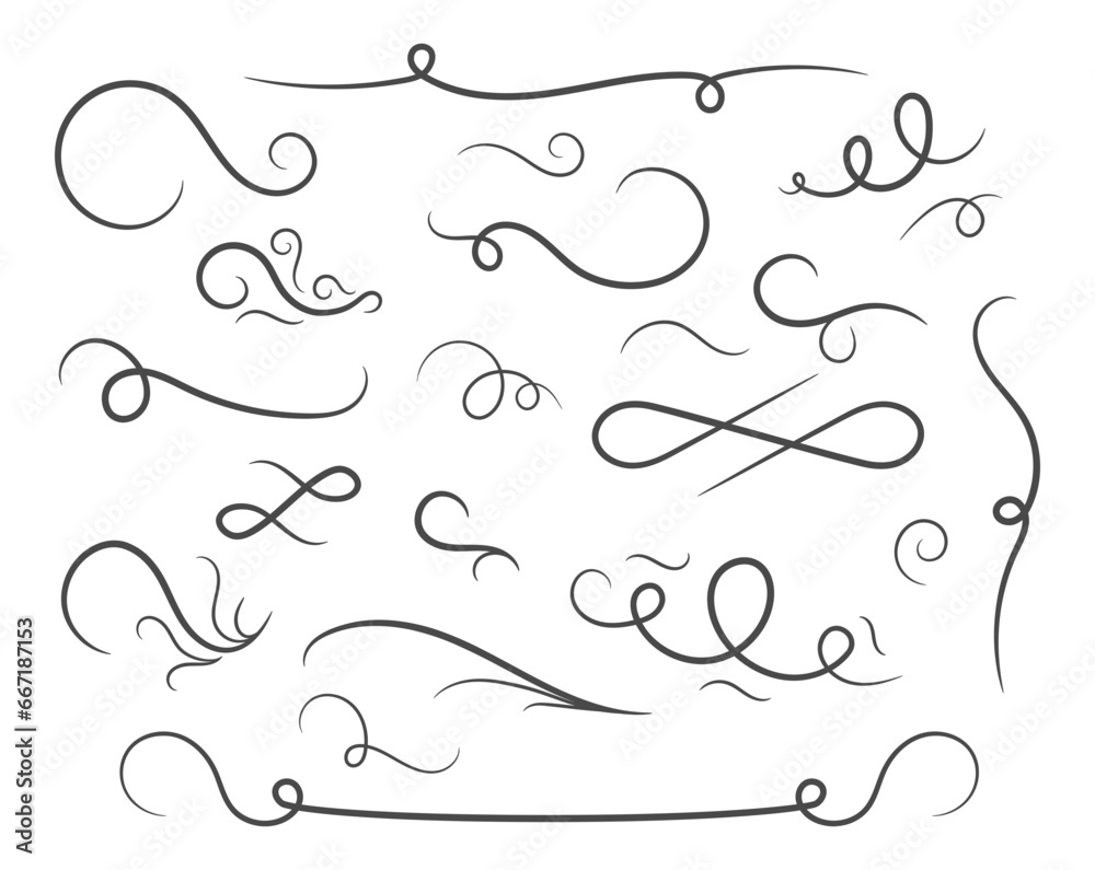 Abstract confusing twisted lines calligraphic design elements and decoration set - obrazy, fototapety, plakaty 