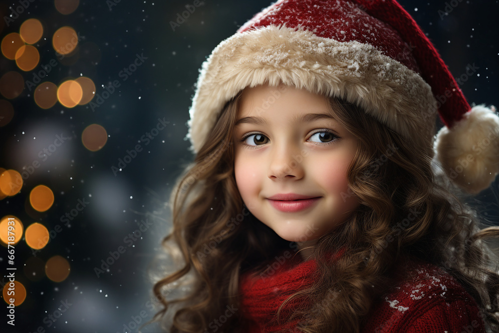 Generative AI image of cheerful child celebrating new year on a blurred background of a bright christmas garland Generative AI image of cheerful child celebrating new year on a blurred background of a bright christmas garland