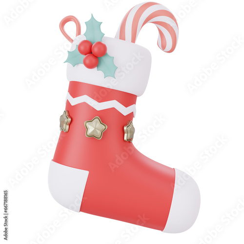 3d rendering Christmas stocking isolated on transparent background.