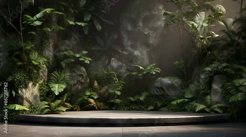 Concrete podium in tropical forest for product