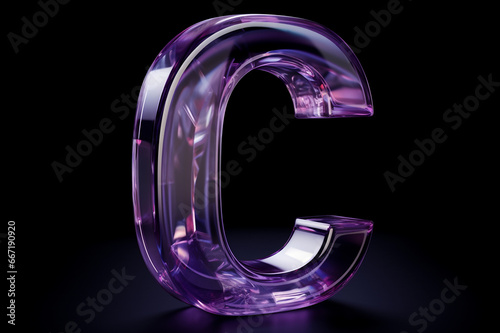 Beautiful natural 3D gemstone font design, alphabet letter C with glossy purple amethyst texture isolated on black background, precious stone crystal abc for luxury and jewelry concepts