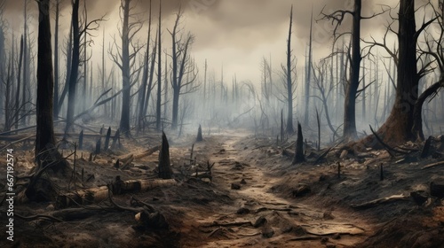 Scorched forest after wildfires