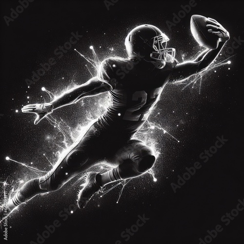 Silhouette of an american football player making a catch on black background. photo