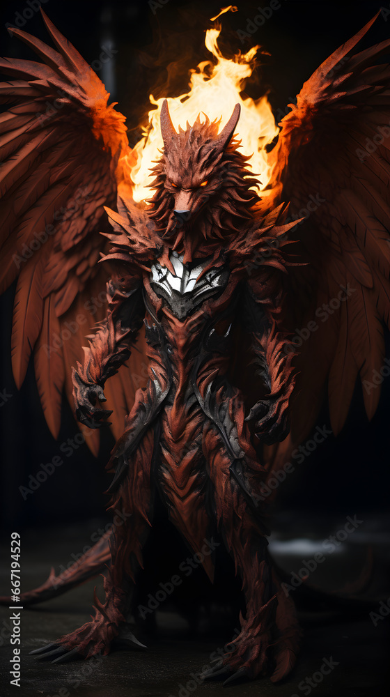 Fototapeta premium dragon in the fire, animal, nature, Ai generated 