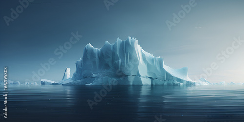 An iceberg floating in the ocean with clouds in the background Iceberg Underwater Risk Global Warming Concept An iceberg floating in the ocean with the sky in the background, generative AI