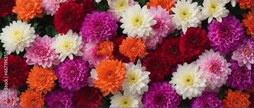 lowers wall background with amazing red,orange,pink,purple,green and white chrysanthemum flowers 