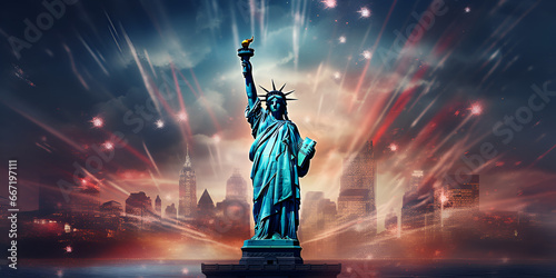 A statue of liberty with a sky background and stars in the background The famous new york many graffiti statue of liberty generative AI