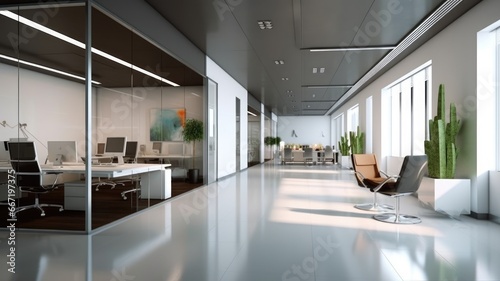 Inspiring office interior design Contemporary style Corporate Office with Open Space Design featuring Sleek design architecture. Generative AI AIG 31. © Summit Art Creations