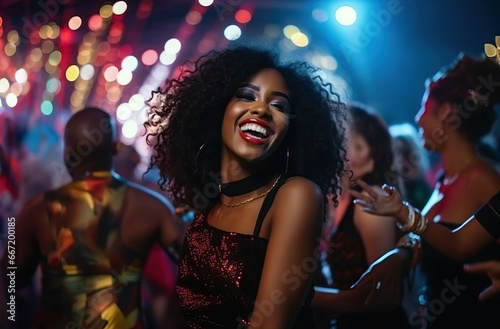 Young african american woman enjoy dancing at party during holidays