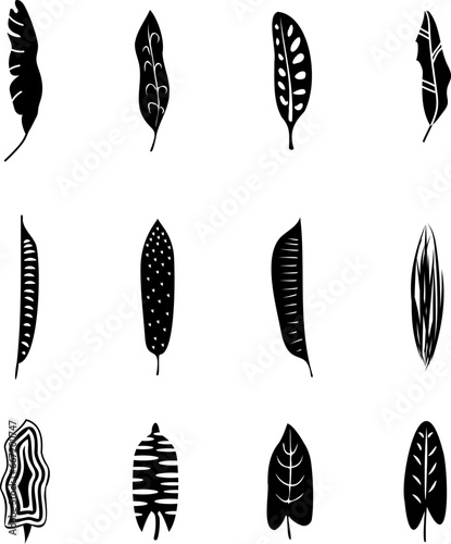 Set of black silhouettes of tropical leaves palm, trees, plants. Vector illustration © Volodymyr
