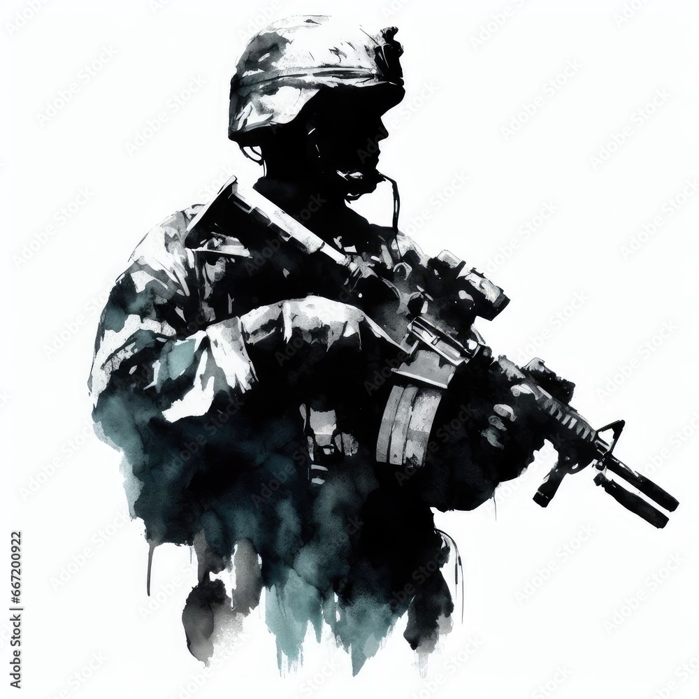 Silhouette of army soldier illustration. - obrazy, fototapety, plakaty 