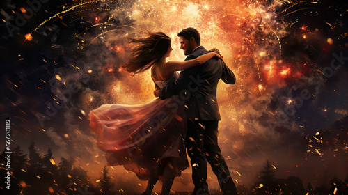 couple dancing in the night, firework © Reiskuchen