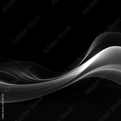 Elegant black and white background with waves. Smooth gradient, glow, neon. Banner design, place for text