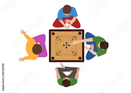 Top view of kids playing carrom