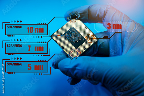 The chip is made with nanometer technology. 10 nm.7 nm.5 nm.3 nm technology war photo