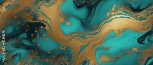 Luxurious Marbling Background. Paint Swirls in Beautiful Teal