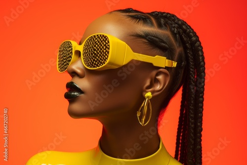 a woman wearing sunglasses and braided hair