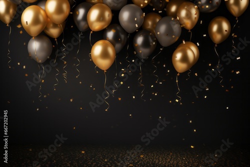 Celebration background with confetti and gold balloons