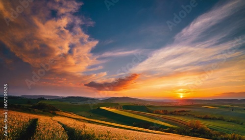 sunset over the field captivating 4k time lapse majestic sunrise sunset landscape with stunning nature s light and rolling colorful clouds generative ai